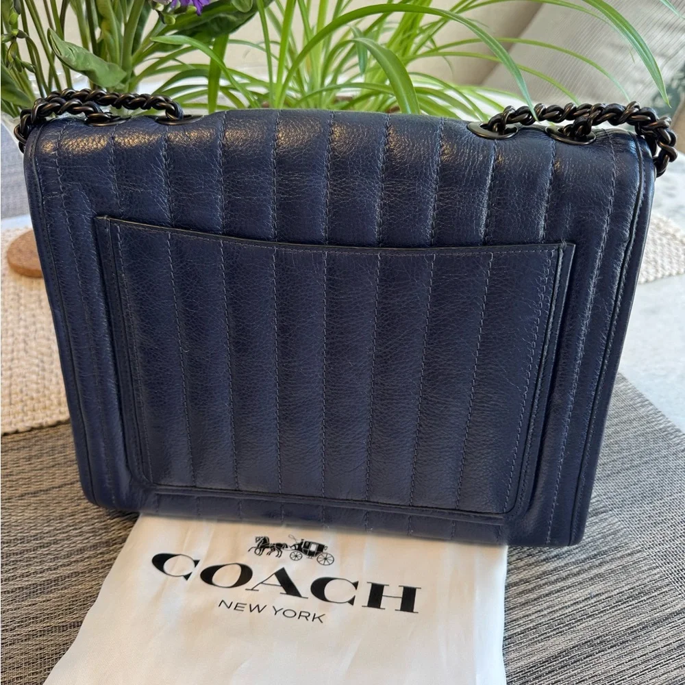 Coach Quilted Leather Shoulder Bag in Navy Blue with Gunmetal Chain - Picture 2 of 16